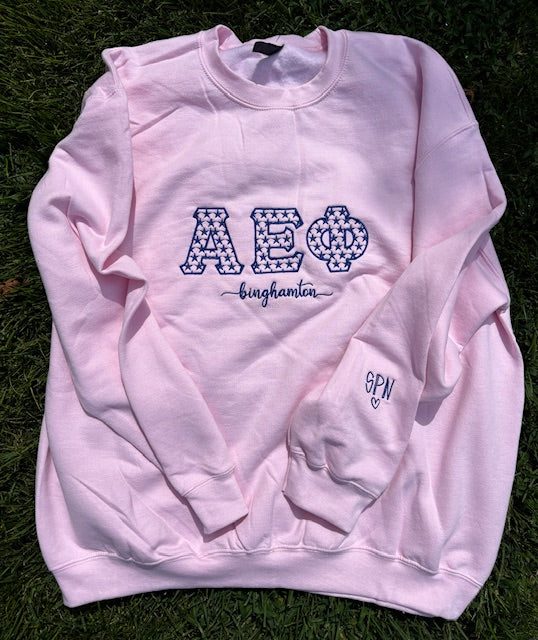 Custom Embroidered Sorority Star Design Crewneck